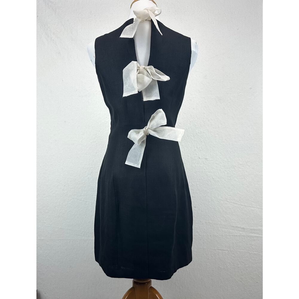Vintage Karen Warren 90's 100% Linen Open Back Chiffon Ribbons Size 10